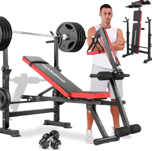 OPPSDECOR Adjustable Weight Bench Set with Squat Barbell Rack, Removable Foot Bracket, 600lbs All in 1 Weight Bench, Foldable Workout Bench for Full Body Exercise Home Gym MTY-1318 Bench Press