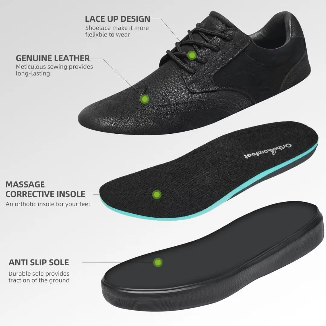 OrthoComfoot Men's Orthopedic Leather Dress Walking Shoes: Comfortable Plantar Fasciitis Oxford with Arch Support, Flat Feet Casual Business Work Shoes for Foot and Heel Pain Relief