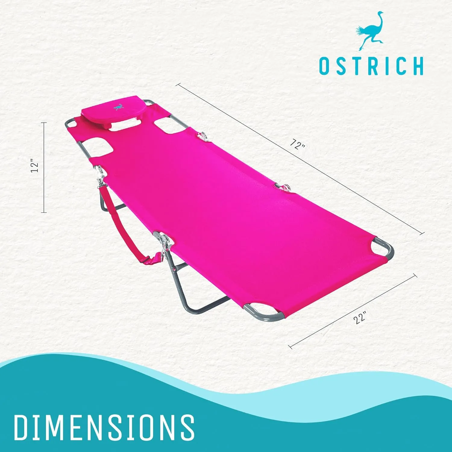 Ostrich 72" x 22" Chaise Lounge Portable Lightweight Reclining Lounger, Outdoor Patio Beach Lawn Camping Pool Tanning Chair, Pink