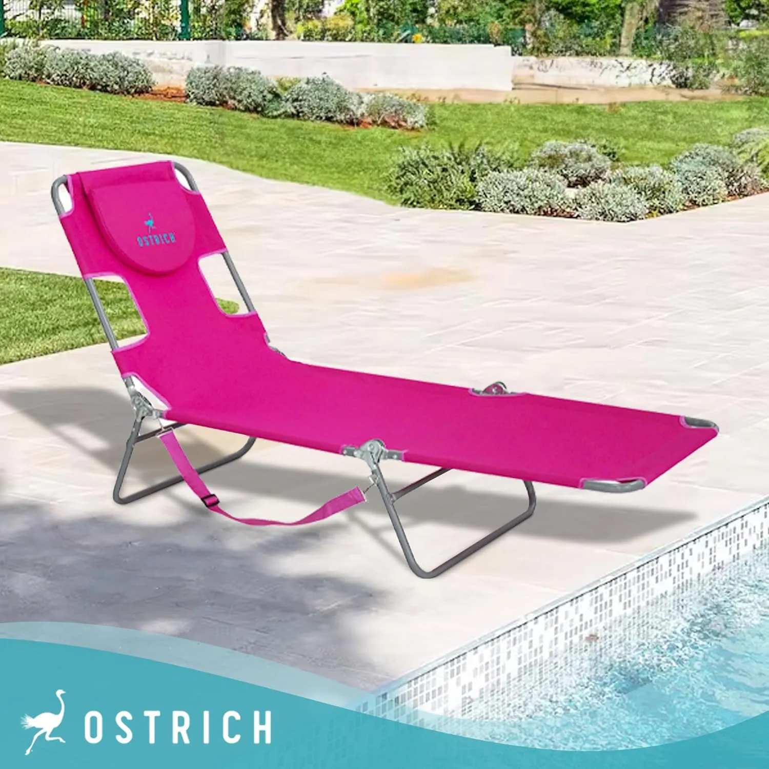 Ostrich 72" x 22" Chaise Lounge Portable Lightweight Reclining Lounger, Outdoor Patio Beach Lawn Camping Pool Tanning Chair, Pink