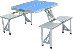 Outdoor Camping Folding Table and Chair One Table Four Chairs Aluminum Alloy Connected Simple Portable Folding Picnic Table,Blue