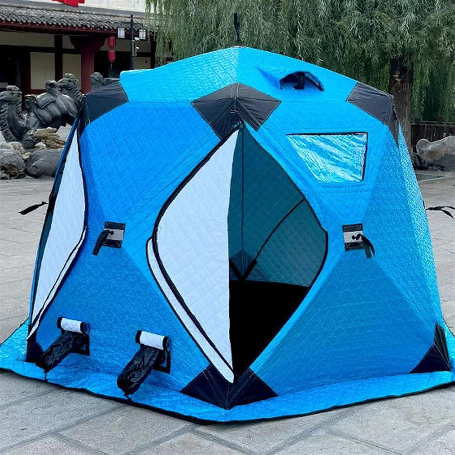 Outdoor Camping Ice Fishing Tent Insulated Quick Set Up Winter Fishing Tent Compatible with 5-8 People Camping Hiking Fishing Sport Events (Silver l)