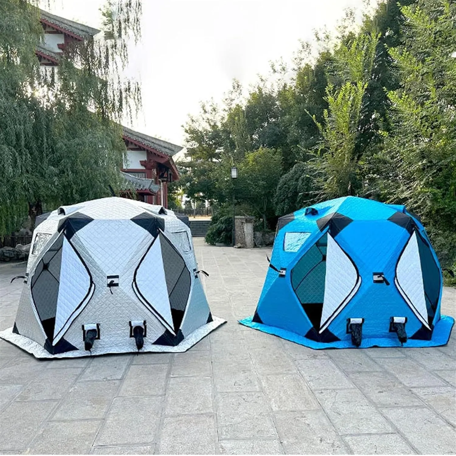 Outdoor Camping Ice Fishing Tent Insulated Quick Set Up Winter Fishing Tent Compatible with 5-8 People Camping Hiking Fishing Sport Events (Silver l)