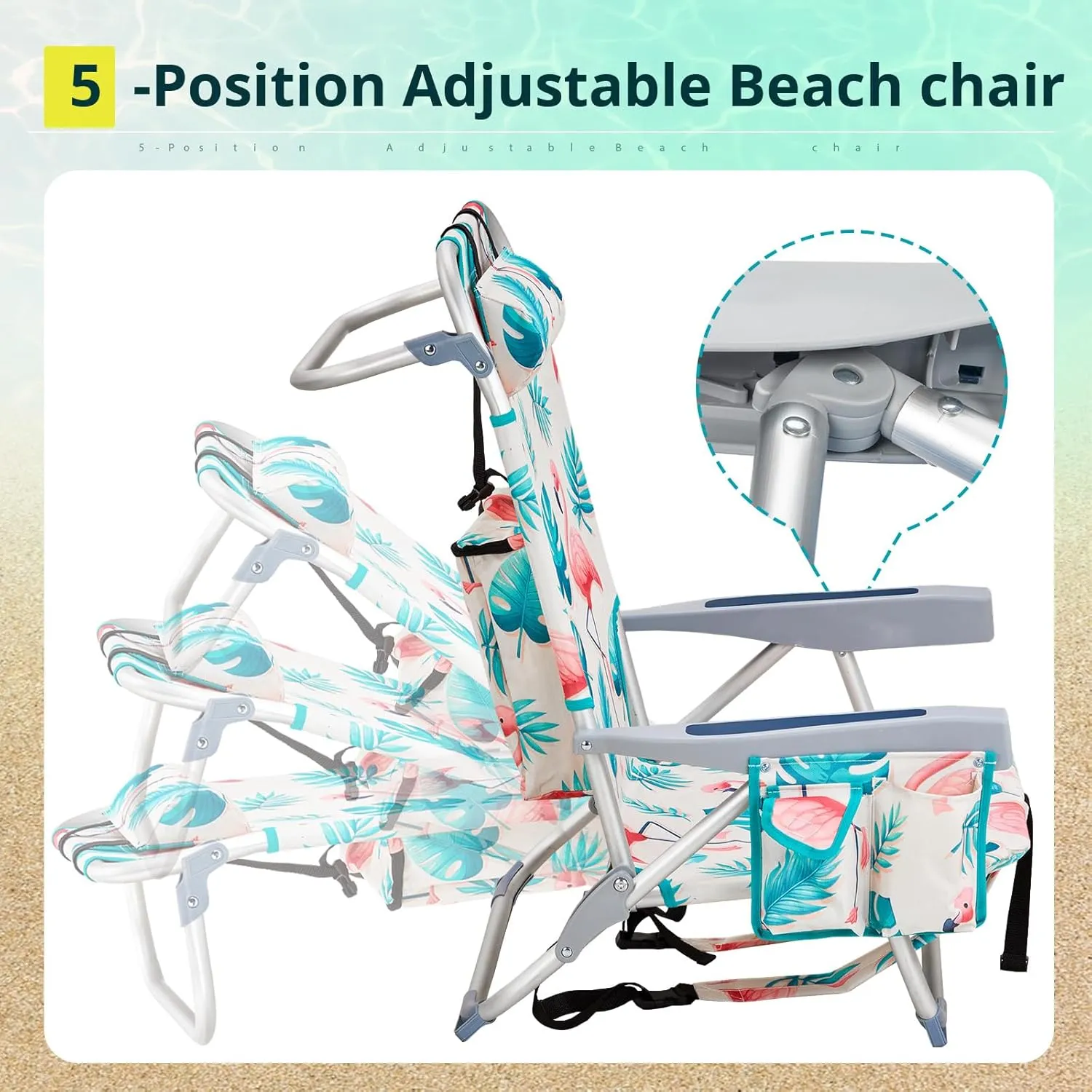 Outdoor Low Beach Lawn Chair,Portable Lightweight Folding Chair for Adults,Folding Beach Chair,Portable Backpack Foldable Camping Chair,with Cup Holder,for Patio Pool Yard Garden (Flamingo)