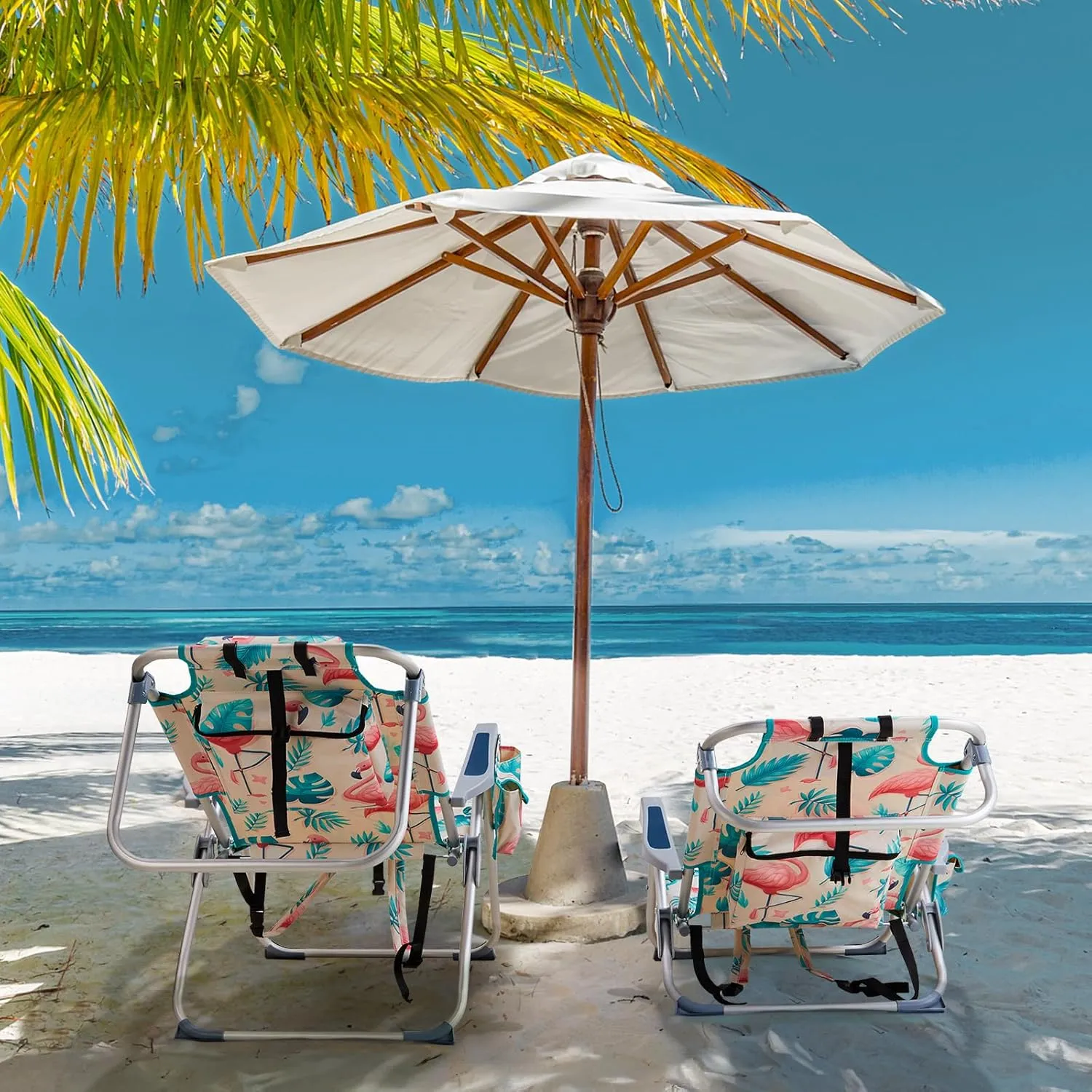 Outdoor Low Beach Lawn Chair,Portable Lightweight Folding Chair for Adults,Folding Beach Chair,Portable Backpack Foldable Camping Chair,with Cup Holder,for Patio Pool Yard Garden (Flamingo)