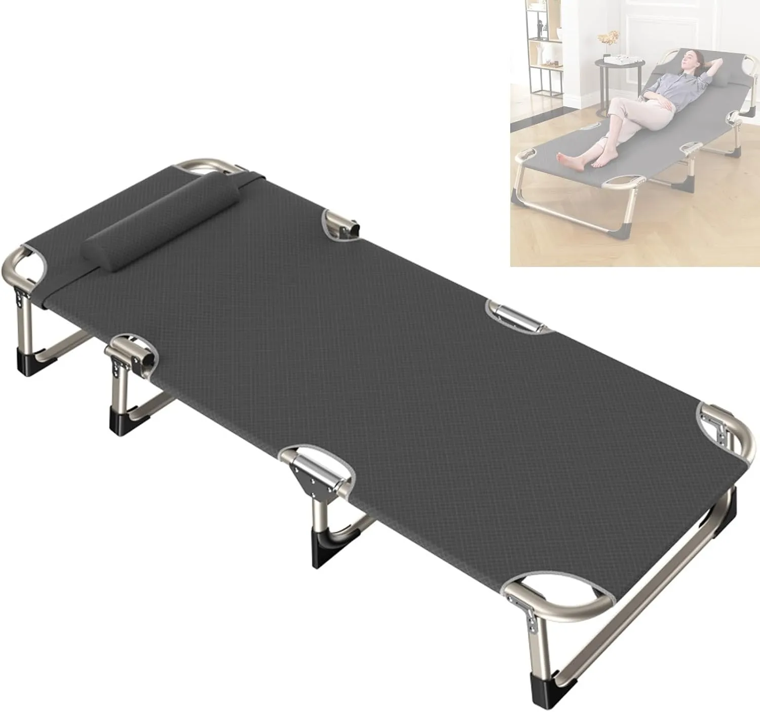 Outdoor Portable Folding Sleeping Cots, 75cm Width Foldable Guest Bed with Adjustable 4 Position Comfortable Heavy Duty Camp Cot for Adults Outdoor Indoor