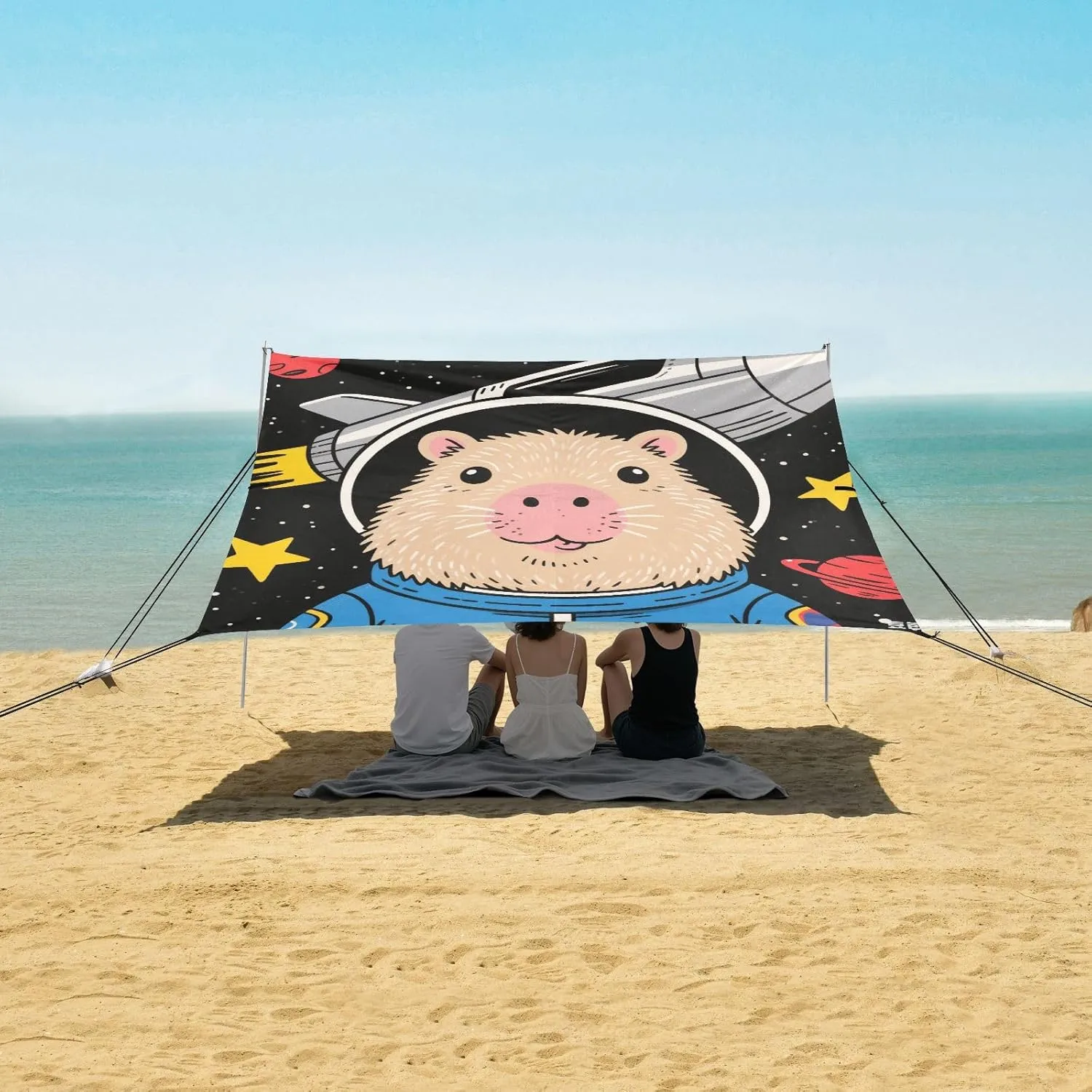 Outer Space Capybara Spaceman Beach Camping Tent Sun Shelter for Whole Family, Beach Shade Canopy with UPF50  UV Protection,Easy Set Up and Carry,Outdoor Shade for Trips, Fishing, Backyard Fun