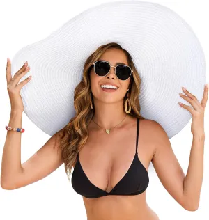 Oversized Beach Hat for Women Wide Brim Straw Sun Hat UPF 50  UV Protection Foldable Packable Travel Vacation Pool Outdoor