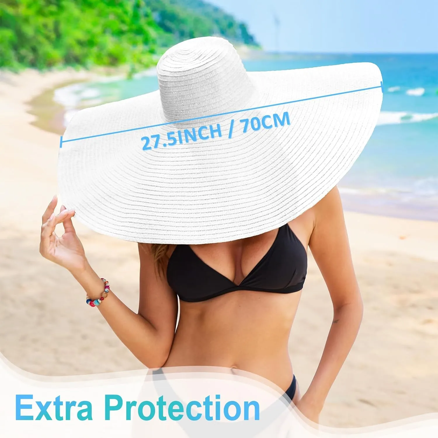 Oversized Beach Hat for Women Wide Brim Straw Sun Hat UPF 50  UV Protection Foldable Packable Travel Vacation Pool Outdoor