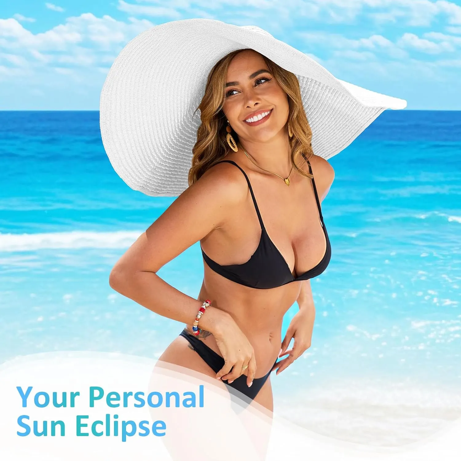 Oversized Beach Hat for Women Wide Brim Straw Sun Hat UPF 50  UV Protection Foldable Packable Travel Vacation Pool Outdoor