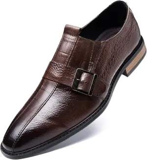 Oxford Dress Shoes for Men Slip On Monk Strap Crocodile Print Burnished Square Toe Leather Slip Resistant Block Heel Low Top Non Slip Walking Suitable for Many Occasions