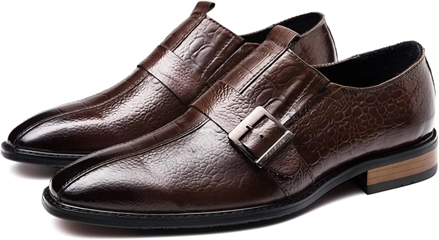 Oxford Dress Shoes for Men Slip On Monk Strap Crocodile Print Burnished Square Toe Leather Slip Resistant Block Heel Low Top Non Slip Walking Suitable for Many Occasions