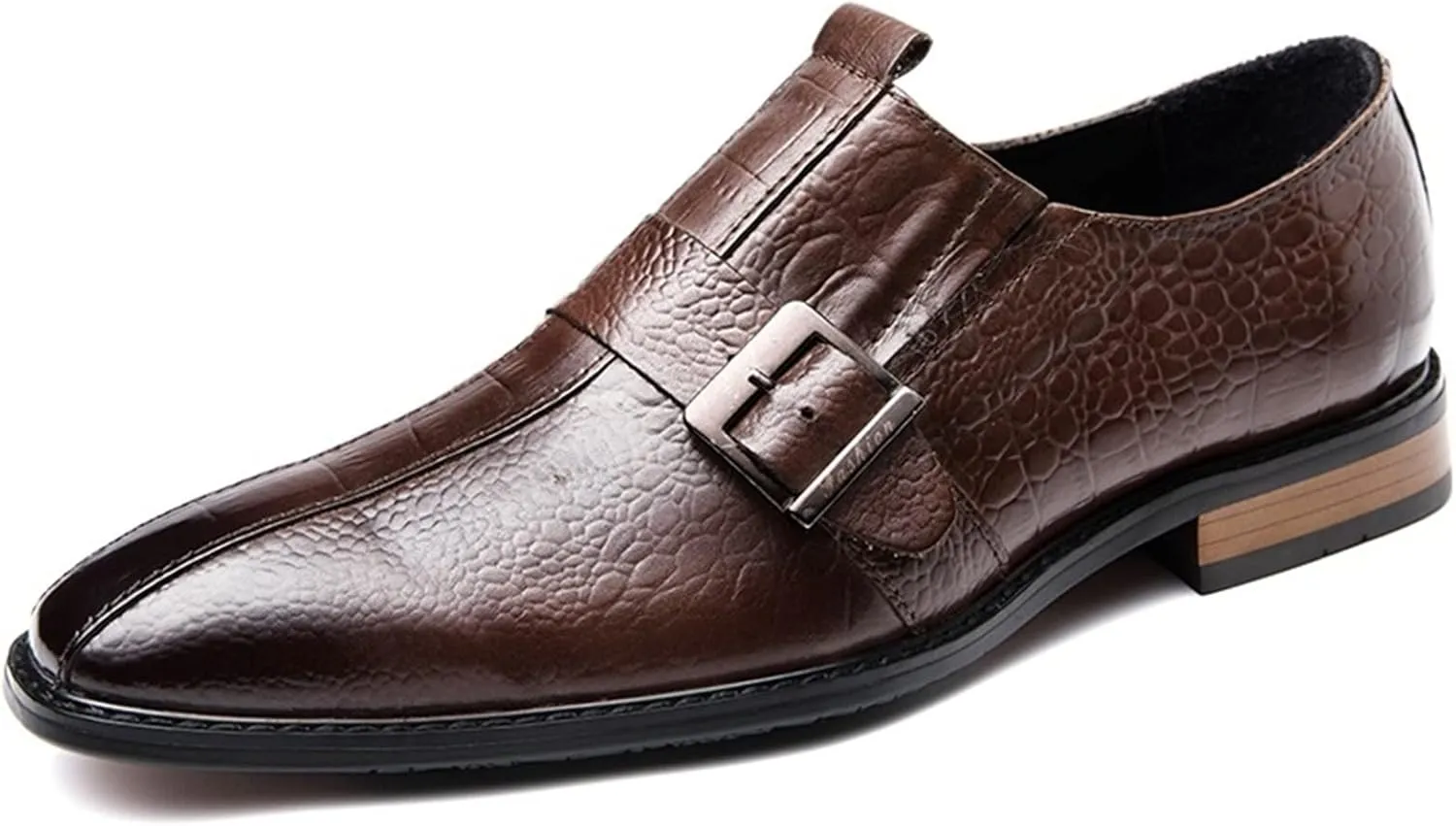 Oxford Dress Shoes for Men Slip On Monk Strap Crocodile Print Burnished Square Toe Leather Slip Resistant Block Heel Low Top Non Slip Walking Suitable for Many Occasions
