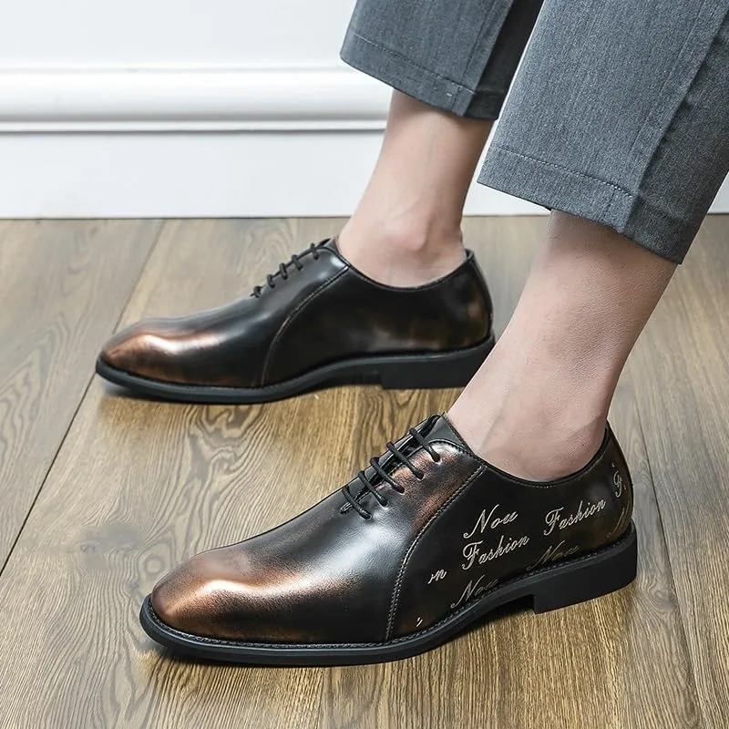 Oxford Shoes for Men Lace Up Retro Square Burnished Toe Pattern Embossed Vegan Leather Low Top Block Heel Resistant Non Slip Rubber Sole Business