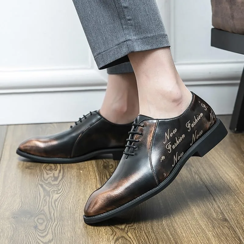 Oxford Shoes for Men Lace Up Retro Square Burnished Toe Pattern Embossed Vegan Leather Low Top Block Heel Resistant Non Slip Rubber Sole Business