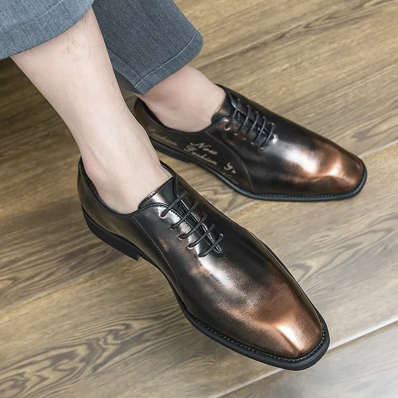 Oxford Shoes for Men Lace Up Retro Square Burnished Toe Pattern Embossed Vegan Leather Low Top Block Heel Resistant Non Slip Rubber Sole Business