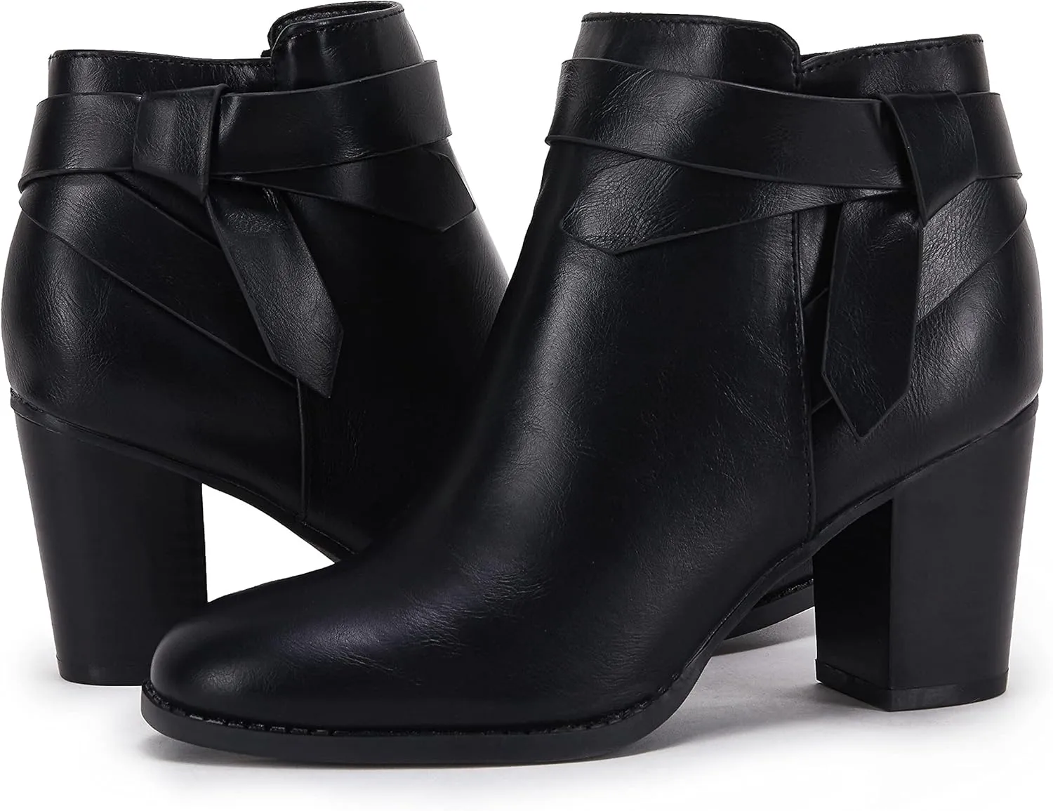 PiePieBuy Women's Tie Knot Chelsea Pump Ankle Boots Closed Toe Stacked Heel Booties Shoes