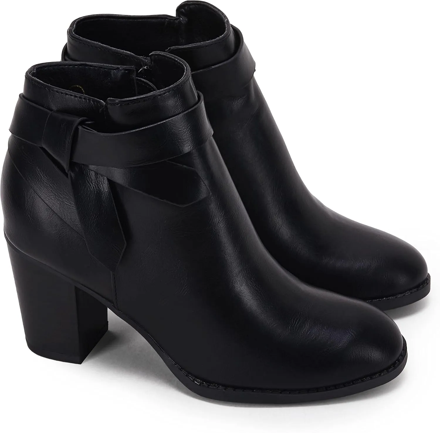 PiePieBuy Women's Tie Knot Chelsea Pump Ankle Boots Closed Toe Stacked Heel Booties Shoes
