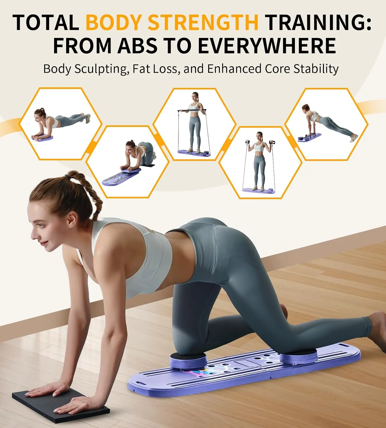 Pilates Board - Pilates Reformer Set, 6 in 1 Pilates Boards for Home Workout, Portable and Foldable Pilates Reformers Machine, Multifunctional Pilates Board for Women