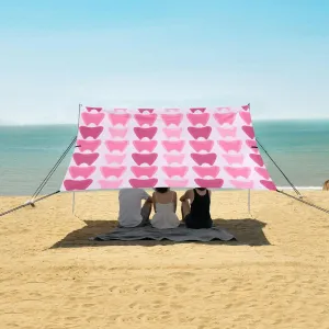 Pink Teeth Pattern Beach Camping Tent Sun Shelter for Whole Family, Beach Shade Canopy with UPF50  UV Protection,Easy Set Up and Carry,Outdoor Shade for Trips, Fishing, Backyard Fun Picnics