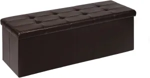 PINPLUS Folding Storage Ottoman Bench, Brown Faux Leather Long Storage Chest Footstool Seat, Storage Bench for Bedroom and Hallway, 43.3"x15.7"x15.7"