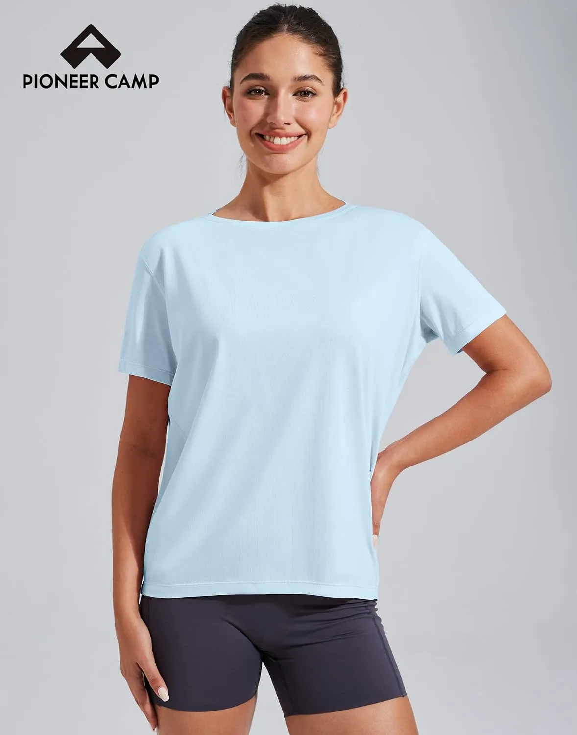 Pioneer Camp Women's Bamboo Viscore Short Sleeve Shirt Neck Loose Fit Workout T-Shirt Gym Athletic Casual Tops
