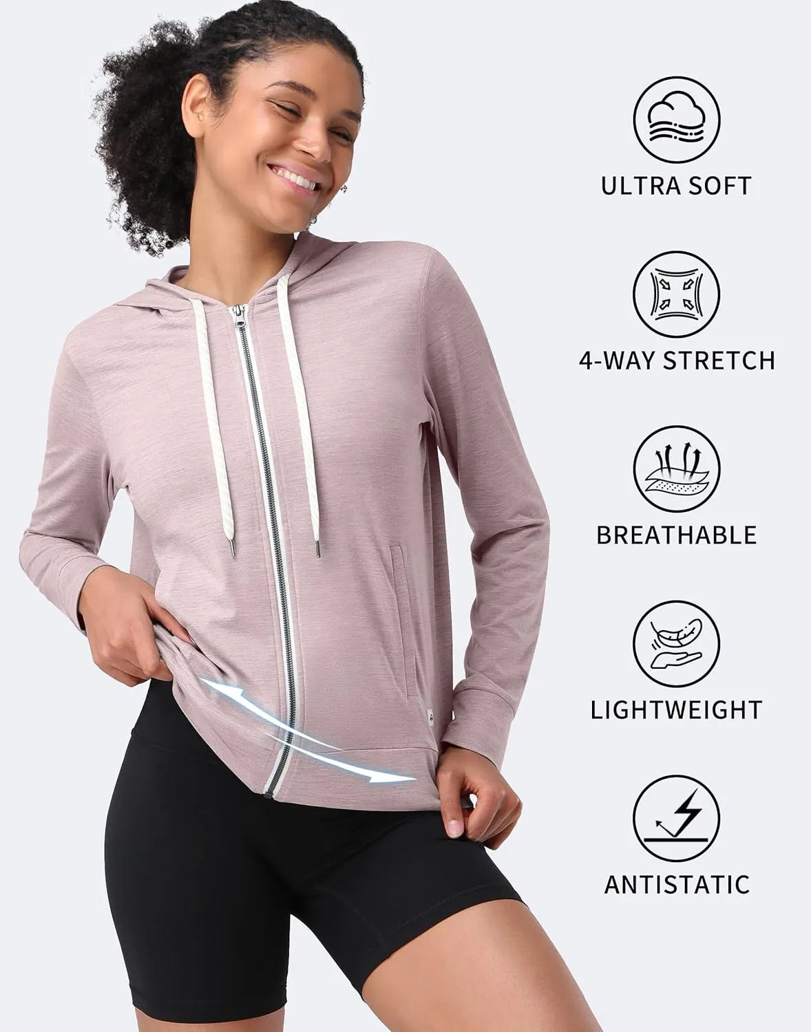 Pioneer Camp Women's Full Zip Up Workout Hoodie Soft Lightweight Hooded Sweatshirts Sweat Jacket Athletic Gym Yoga Casual