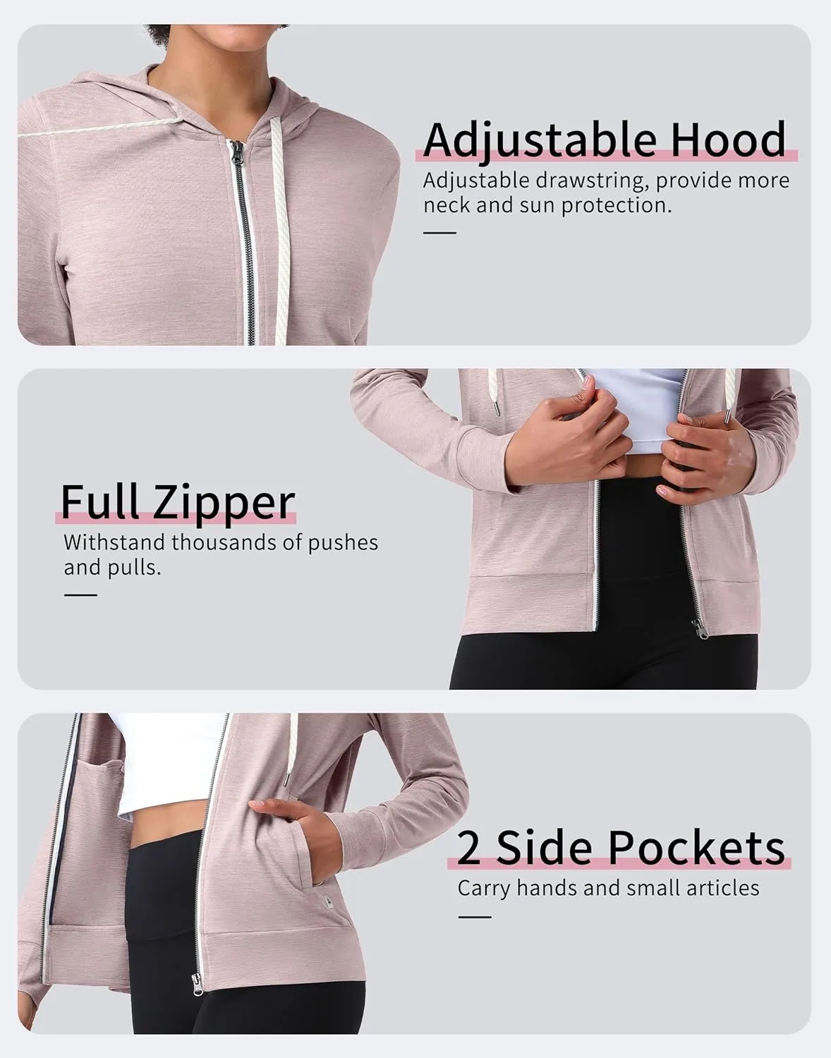 Pioneer Camp Women's Full Zip Up Workout Hoodie Soft Lightweight Hooded Sweatshirts Sweat Jacket Athletic Gym Yoga Casual