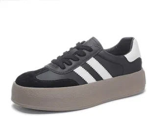Platform Sneakers-Women's Fashion Sneakers White Thick Bottom Trainers Casual Breathable Comfortable Lace Up Platform Shoes Women's Chunky Heel Oxford Shoes