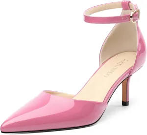 Pointed Closed Toe Heels for Women, Women's Ankle Strap Pumps, Wedding Party Office Business Dress Shoes