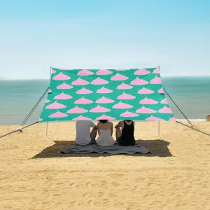 Poo Pink Beach Canopy Tent Anti-UV & Wind Resistant, Green Camping Sun Shelter Easy Setup Portable,Outdoor Shade Tents with Sandbags,Sand Shovels,Ground Pegs & Stability Poles