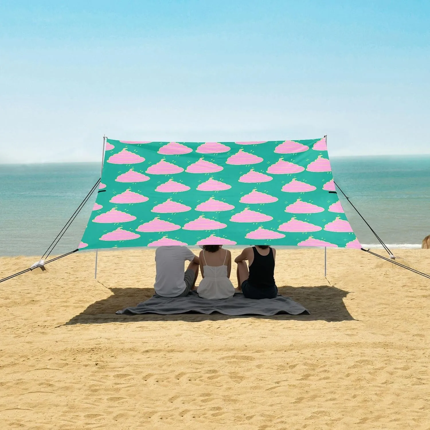 Poo Pink Beach Canopy Tent Anti-UV & Wind Resistant, Green Camping Sun Shelter Easy Setup Portable,Outdoor Shade Tents with Sandbags,Sand Shovels,Ground Pegs & Stability Poles