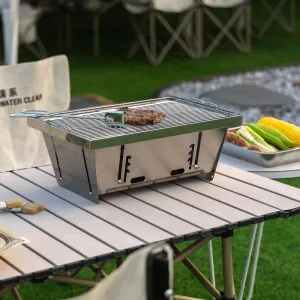 Portable Barbecue Grill, Folded Charcoal BBQ Grill for Camping Picnic Beach Patio, Stainless Steel Outdoor Barbecue Set, Mini Tabletop Grill, 2025 Upgrade, Compact & Rustproof Design