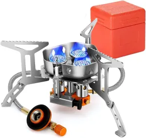 Portable Camping Stove 4000W Portable Backpacking Stove Powerful Gas Stove Backpacking Burner Collapsible Piezo Ignition with Foldable Carrying Case for Outdoor Hiking Cooking