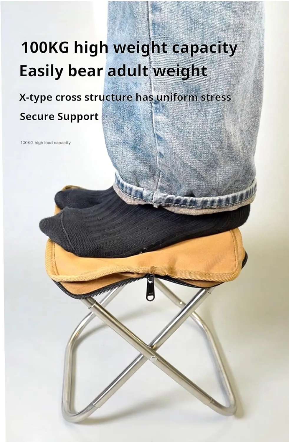 Portable Folding Stool, Camping StoolsX-Shaped Camping Chair, Lightweight Oxford Fabric, 275-385 lbs Capacity,Travel Seat for Outdoor Activities, & Commuting (Khaki (colour), Load capacity 385 lbs.)