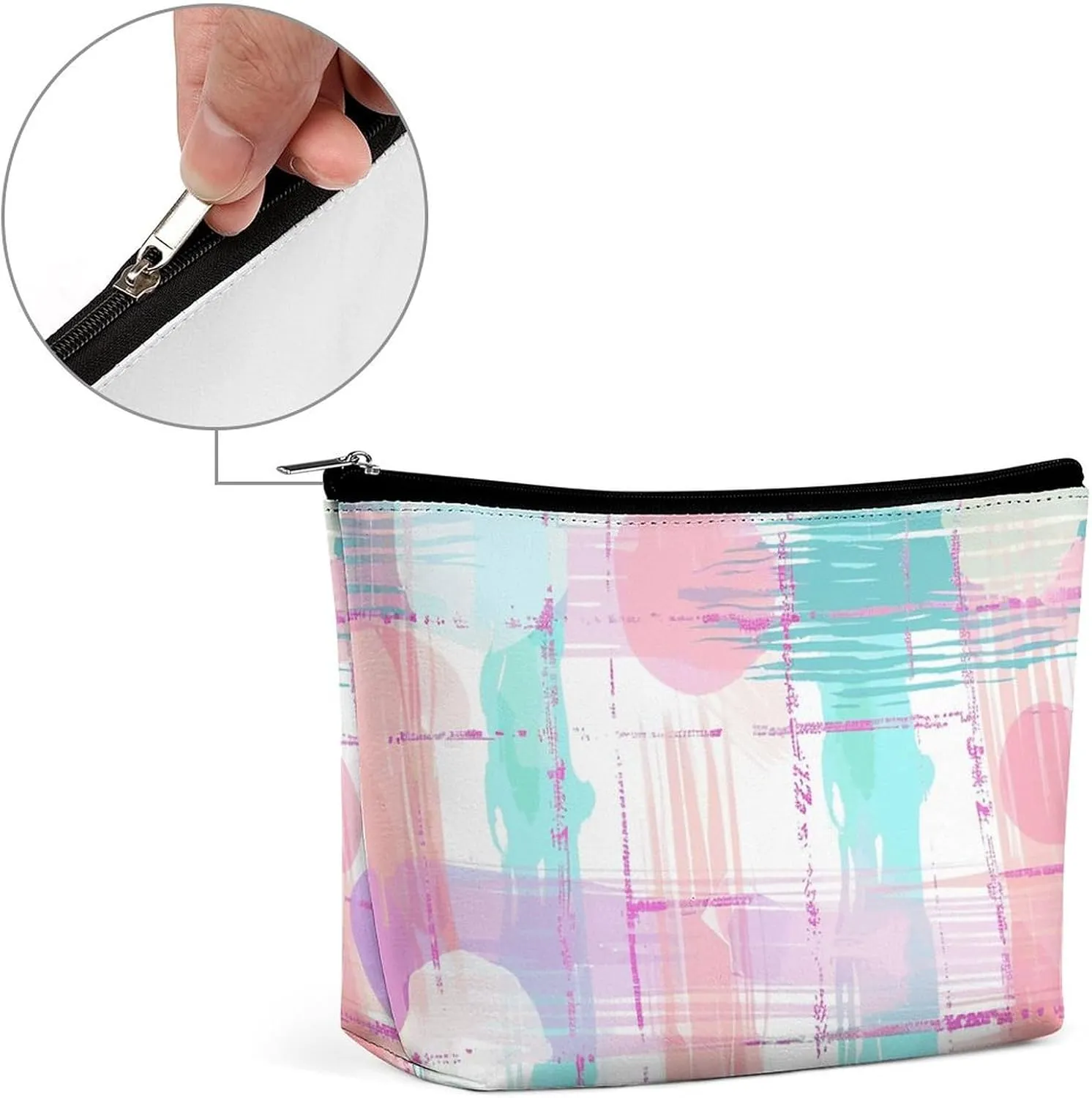 Portable Small Cosmetic Bag Cute Travel Makeup Bag Soft Plaid Pattern Waterproof Toiletry Bag for Women