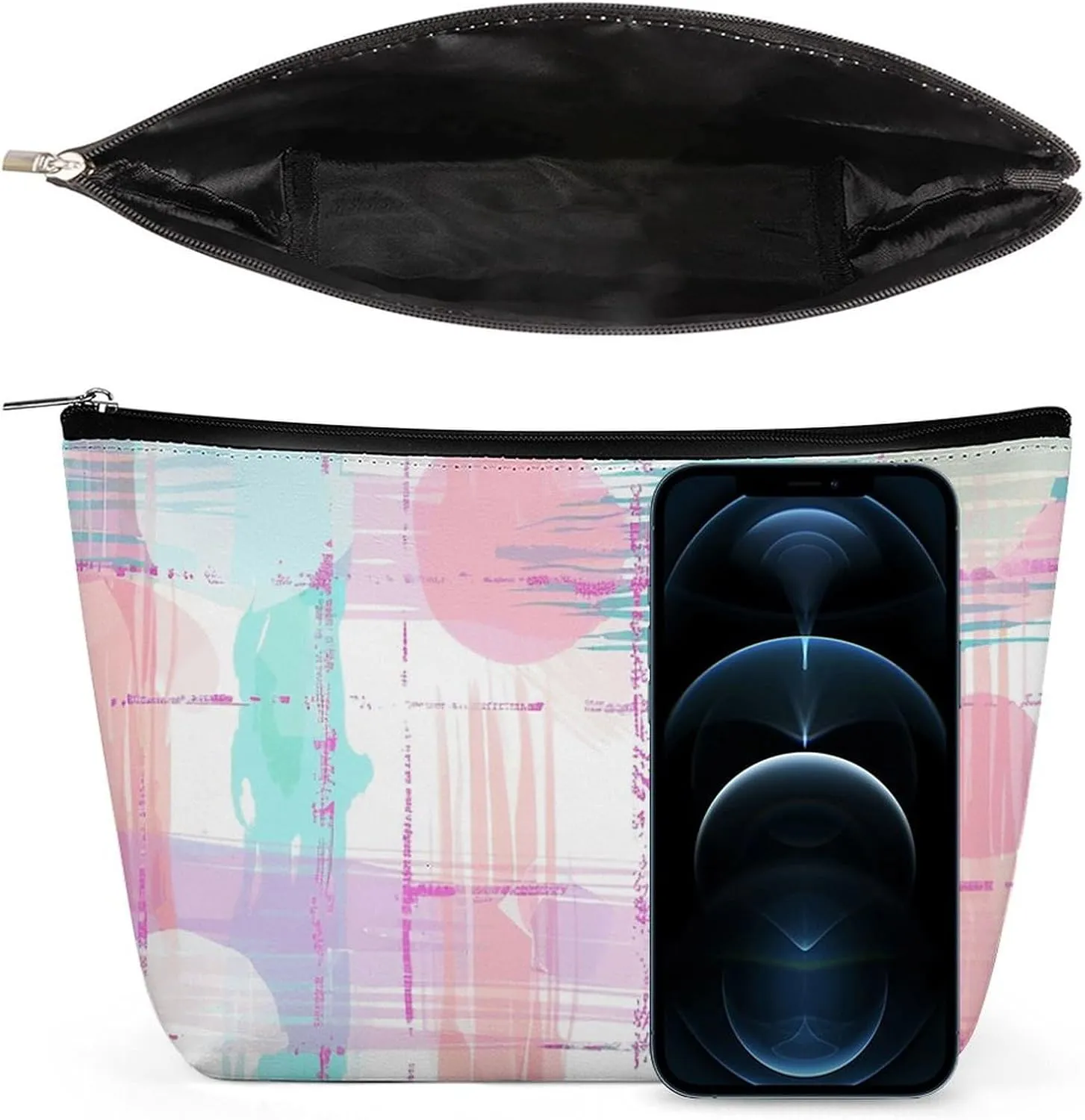 Portable Small Cosmetic Bag Cute Travel Makeup Bag Soft Plaid Pattern Waterproof Toiletry Bag for Women