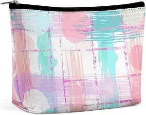 Portable Small Cosmetic Bag Cute Travel Makeup Bag Soft Plaid Pattern Waterproof Toiletry Bag for Women