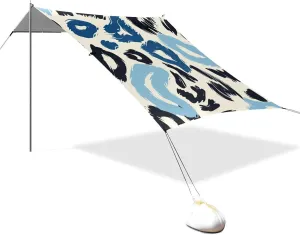 PowderBlue Sapphiret Print Designed UPF50  Protection Beach Tent Water-Resistant Large Portable Sun Shelter with Sandbags and Shovel for Camping Trips, Fishing, Backyard Fun or Picnics toldos