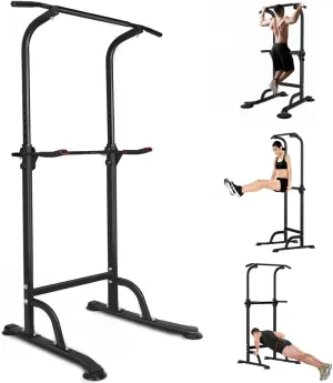 Power Tower Pull Up Bar Dip Station, Free Standing Pull Up Rack Dip Station for Home Gym, Height Adjustable Height Heavy Duty Multi-Function Home Strength Training Fitness Workout Equipment