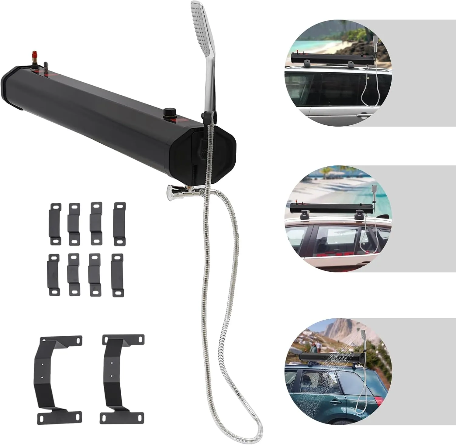 Pressurized Water Tank for Camping Shower, Roof Rack Water Tank Car Shower, Portable Off Road Shower Water Storage Tank with Hose Shower Head, for Vehicles, Trucks, SUV(18L (4.7gallon))