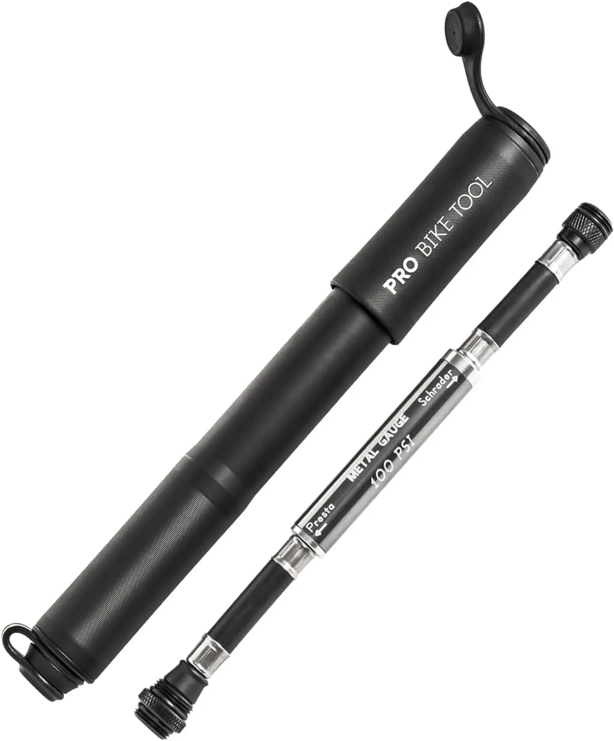 Pro-Bike Tool Mini Bike Pump with Gauge - Fits Presta & Schrader - Accurate Inflation - Mount Kit incl. - 100 PSI
