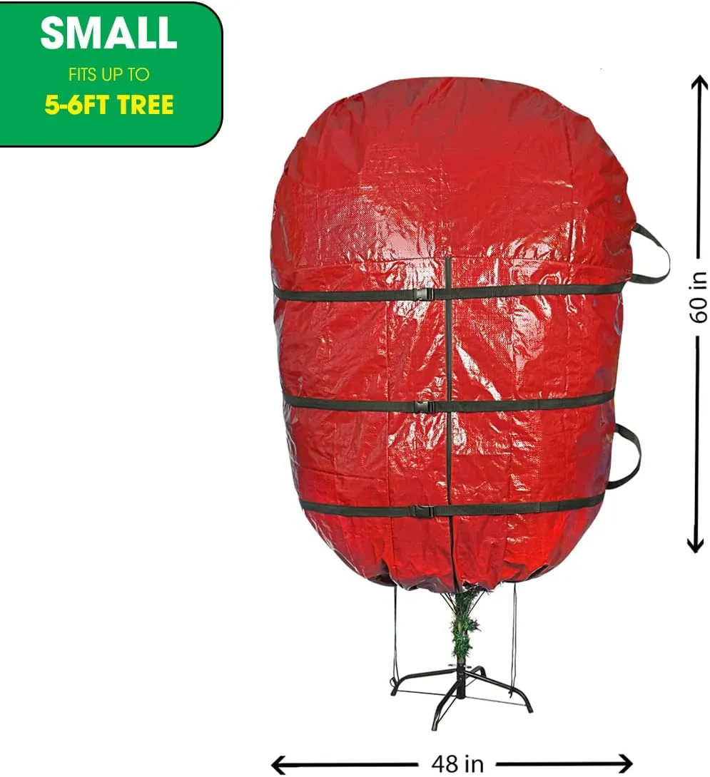 ProPik Upright Christmas Tree Storage Bag- Fits 6 Ft. Xmas Tree - Heavy Duty Polyethylene, Waterproof Bag - Reusable, Adjustable, Zipper Closure, Ergonomic Handles for Transportation (6ft, Red)