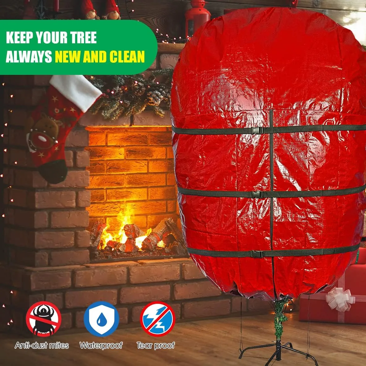 ProPik Upright Christmas Tree Storage Bag- Fits 6 Ft. Xmas Tree - Heavy Duty Polyethylene, Waterproof Bag - Reusable, Adjustable, Zipper Closure, Ergonomic Handles for Transportation (6ft, Red)