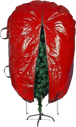 ProPik Upright Christmas Tree Storage Bag- Fits 6 Ft. Xmas Tree - Heavy Duty Polyethylene, Waterproof Bag - Reusable, Adjustable, Zipper Closure, Ergonomic Handles for Transportation (6ft, Red)
