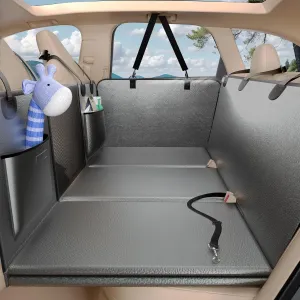 PU Leather Back Seat Extender for Dogs, Hard Bottom Dog Car Seat Cover for Back Seat, Anti-Scratch Backseat Pet Cover for Dogs, Waterproof Dog Hammock for Car, SUV, Truck, Grey