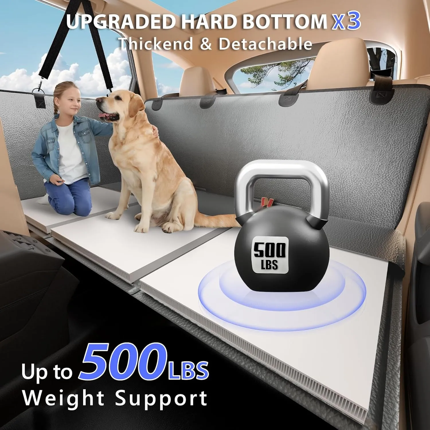 PU Leather Back Seat Extender for Dogs, Hard Bottom Dog Car Seat Cover for Back Seat, Anti-Scratch Backseat Pet Cover for Dogs, Waterproof Dog Hammock for Car, SUV, Truck, Grey