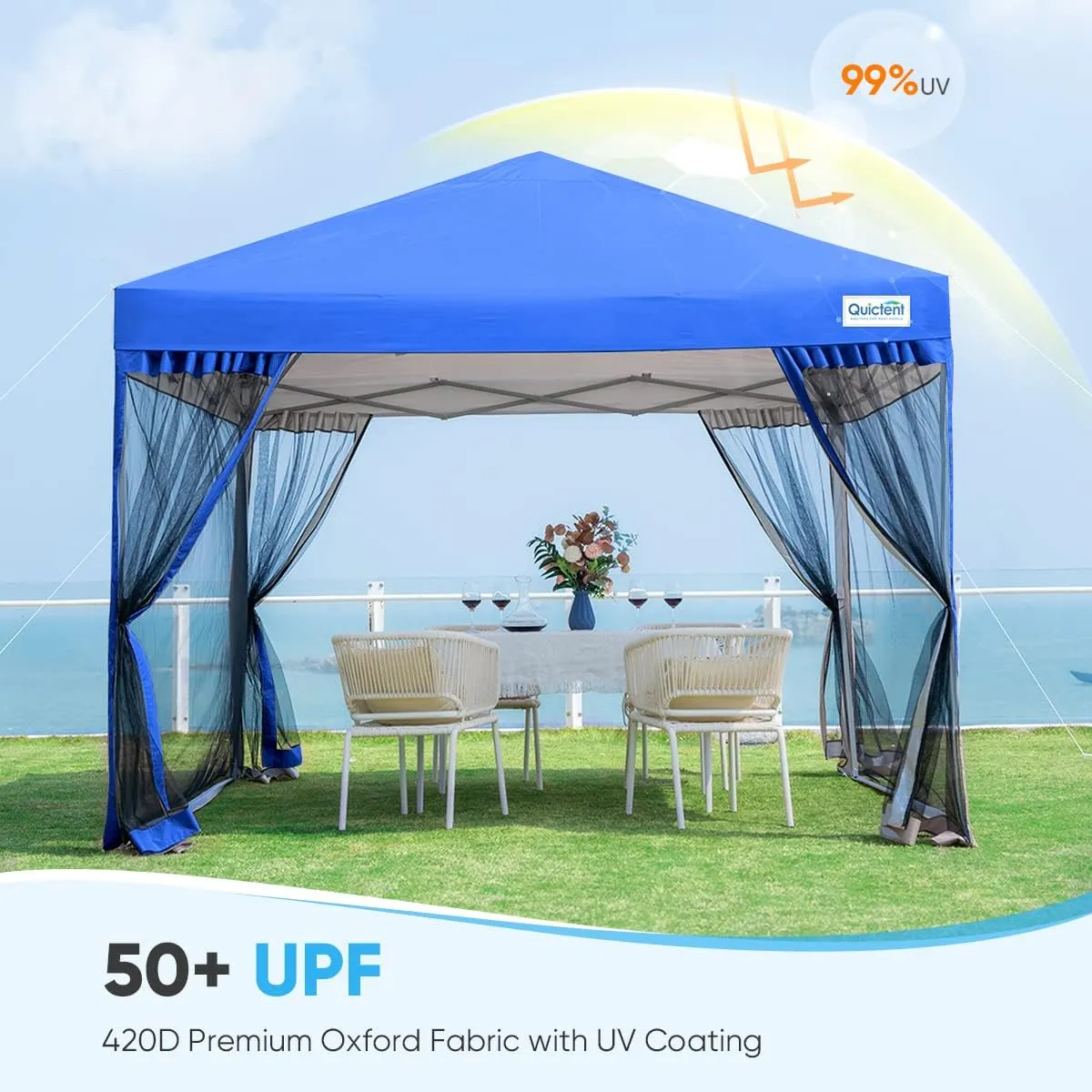 Quictent 8'x8’ Pop up Screened Canopy Tent with Mosquito Netting, Portable Easy up Outdoor Screen House Shelter for Patio, Camping and Picnic, Includes Wheeled Carry Bag (Royal Blue)