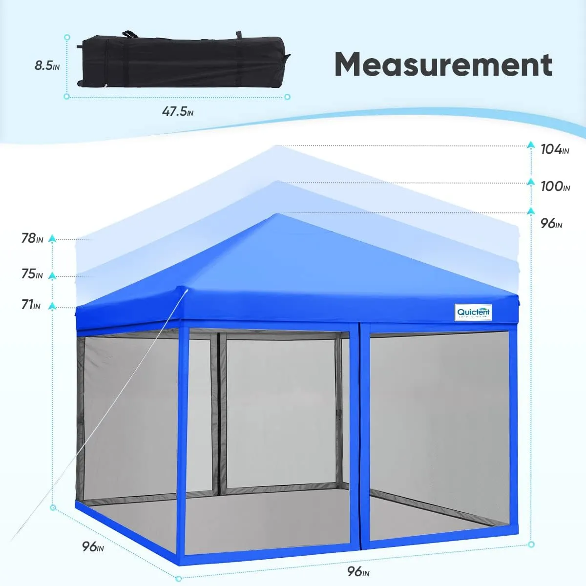 Quictent 8'x8’ Pop up Screened Canopy Tent with Mosquito Netting, Portable Easy up Outdoor Screen House Shelter for Patio, Camping and Picnic, Includes Wheeled Carry Bag (Royal Blue)