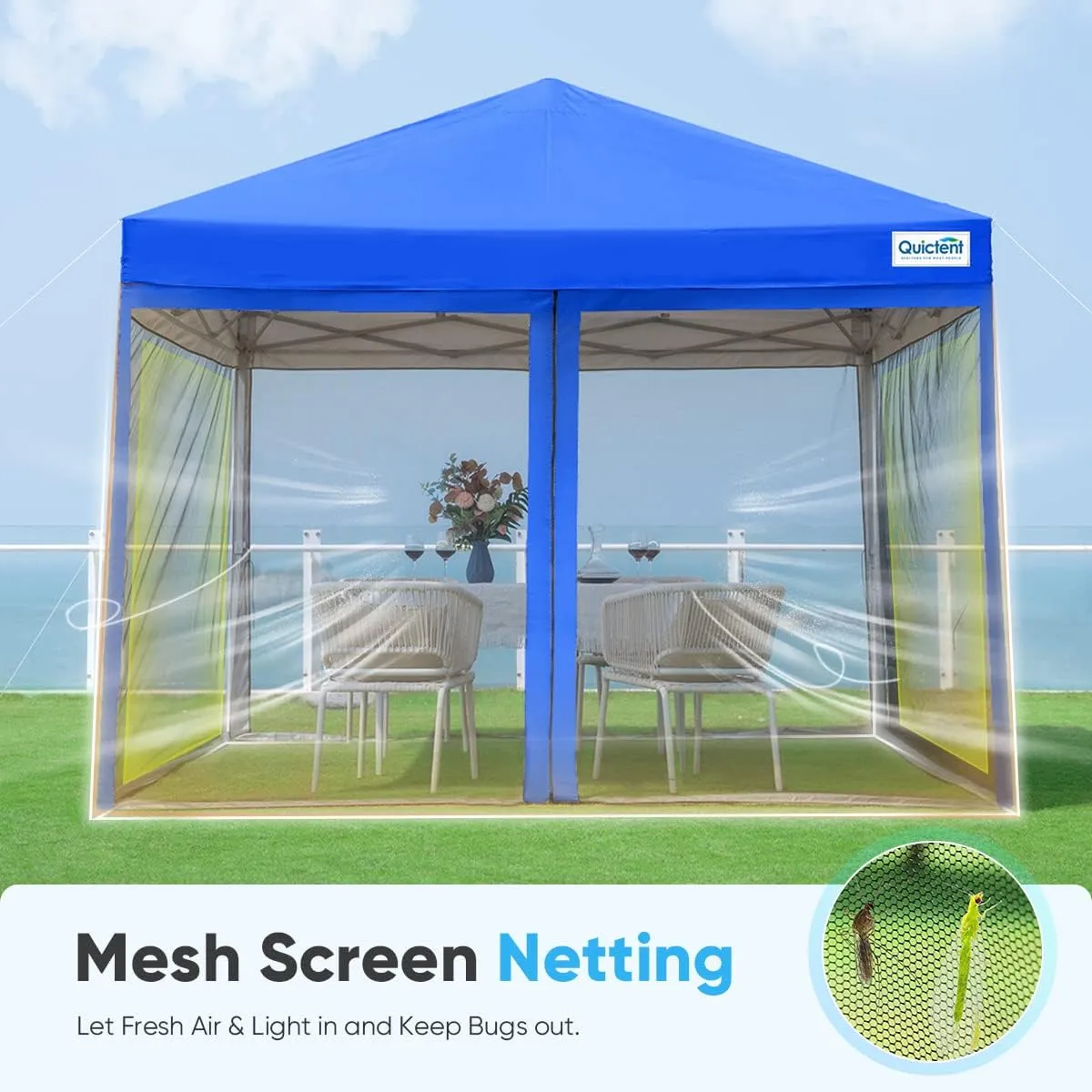 Quictent 8'x8’ Pop up Screened Canopy Tent with Mosquito Netting, Portable Easy up Outdoor Screen House Shelter for Patio, Camping and Picnic, Includes Wheeled Carry Bag (Royal Blue)